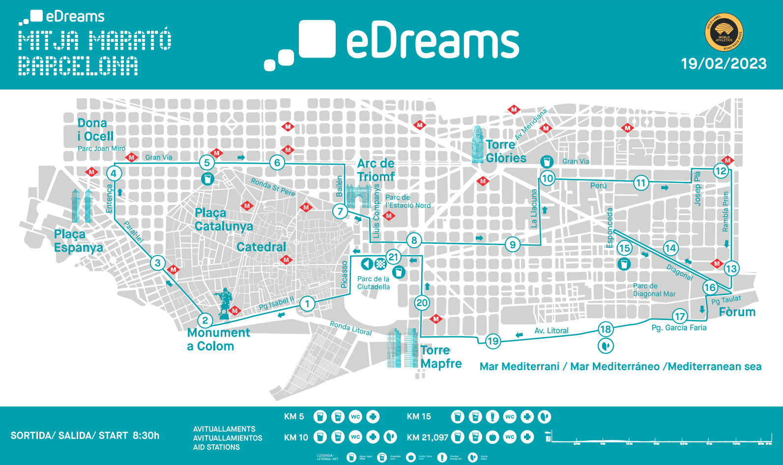 Carte du parcours de l'eDreams Mitja Marató Barcelona 2023