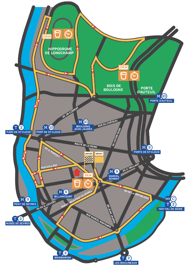 Carte du parcours du Semi-Marathon de Boulogne-Billancourt 2022