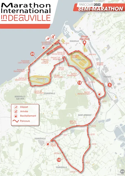 Carte du parcours du Semi-Marathon de Deauville 2022