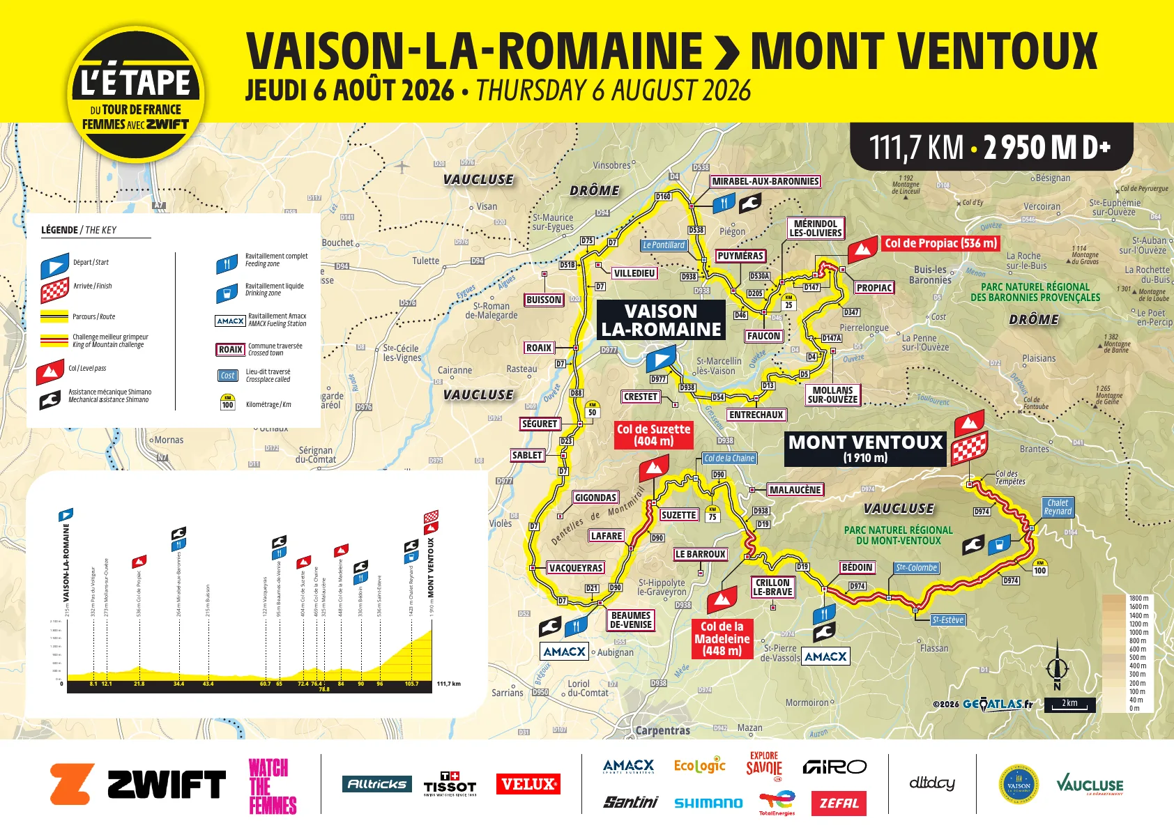 Parcours officiel de l'Étape du Tour de France Femmes 2026 entre Vaison-la-Romaine et le mont Ventoux